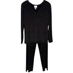 Chico's Travelers Beaded Evening Gala Tunic/Pants - Black - US 8